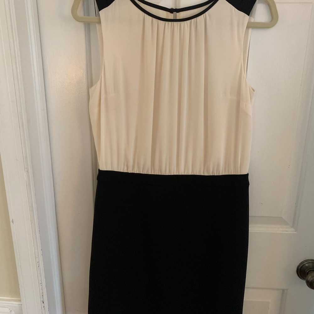 LOFT Cream Sheath Midi Dress Sleeveless Crew Neck